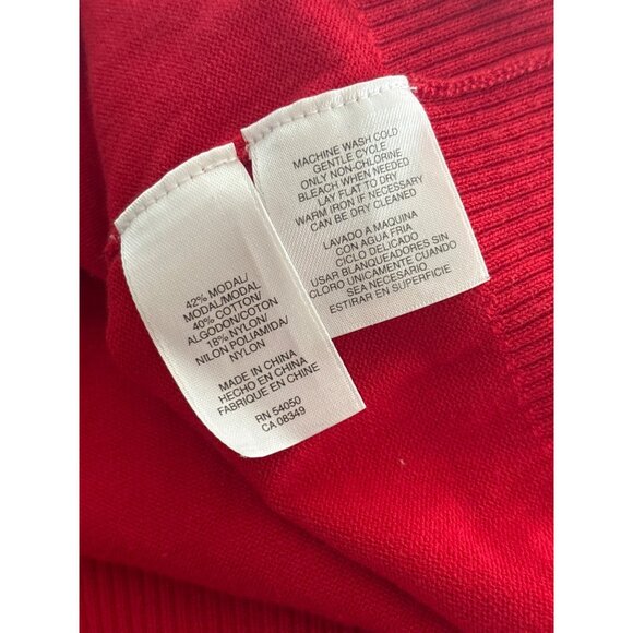 Anne Klein Red Button Front Cardigan Short Sleeve Tie Cotton Office Sweater 2X - Picture 5 of 5